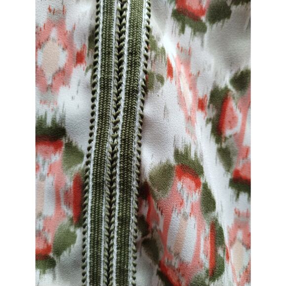 Dept 222 Women's Plus Size 1X Green Pink Ikat Boho 3/4 Sleeves Split Neck Top - Picture 5 of 8